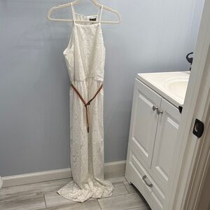 Lily Rose White Maxi Dress with Brown Belt